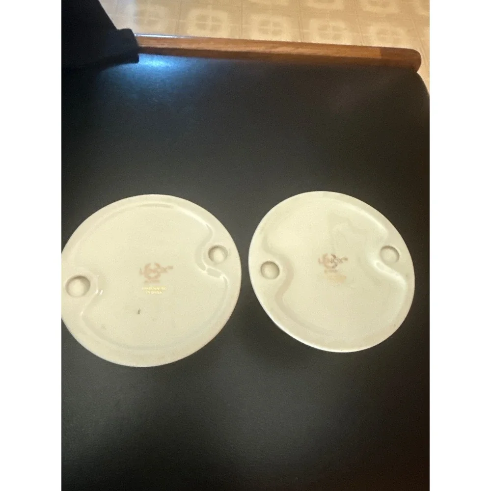 Lenox Ivory China Candlestick Holders Pair Embossed Rose Gold Trim Taper Set